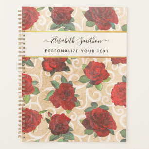 Agenda Ouro de luxo Flores Elegantes Clássicas em Chic Pe