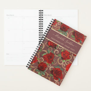 Agenda Ouro de luxo Flores Elegantes Clássicas em Chic Pe