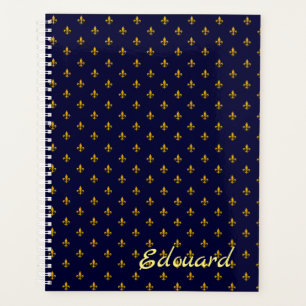 Agenda Ouro Fleur de Lis no Marinho Azul