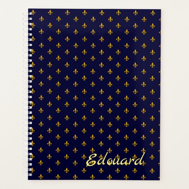 Agenda Ouro Fleur de Lis no Marinho Azul (Frente)