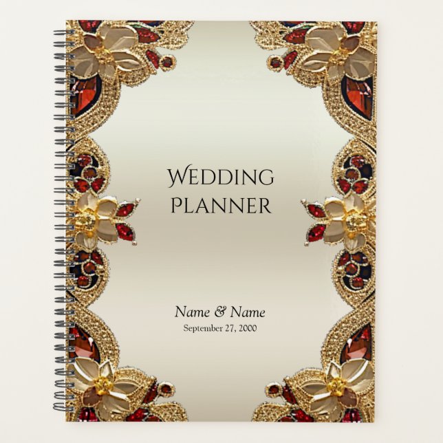 Agenda Ouro Flores Vermelho Gemstone Planner (Frente)