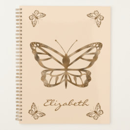 Agenda Ouro Inverso Folha Amarela Olhar Borboletas e Text