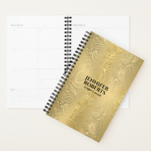 Agenda Ouro metálico com paisley dourado