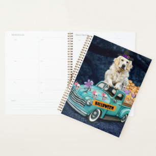 Agenda Ouro Retriever Cachorro Halloween Truck Noite Assu