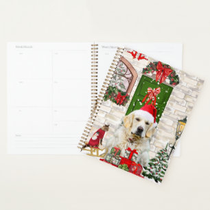Agenda Ouro Retriever Cachorro Saco de Natal