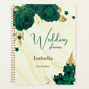Agenda ouro verde esmeralda floral mármore casamento
