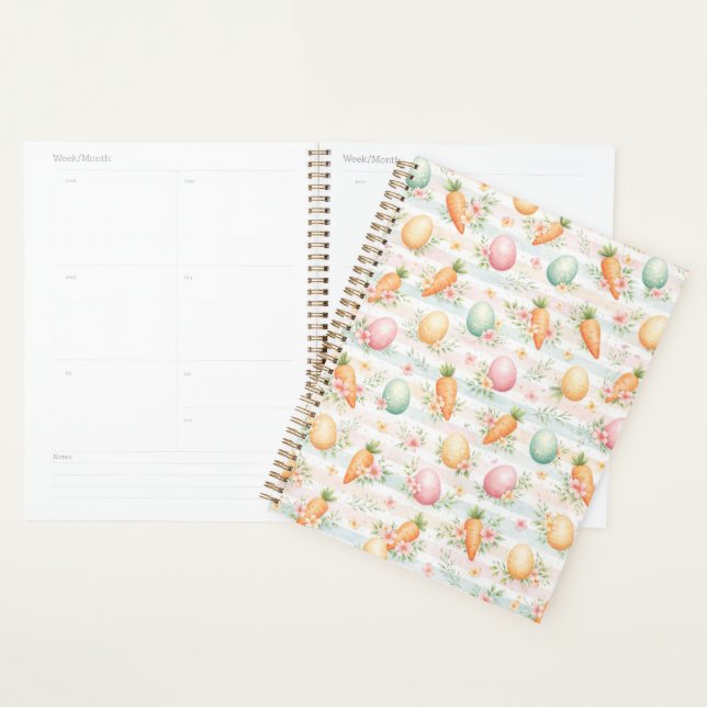Agenda Ovos de Páscoa Pastéis & Cenouras Padrão de Aquare (Exibição)