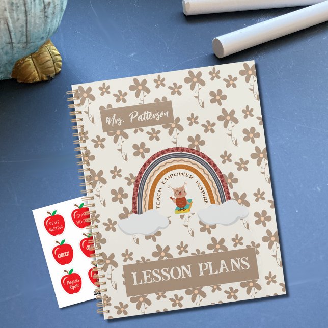 Agenda Owl Boho Floral Teacher Planner (Teacher planner on a desk . (Apple stickers sold separately) .)