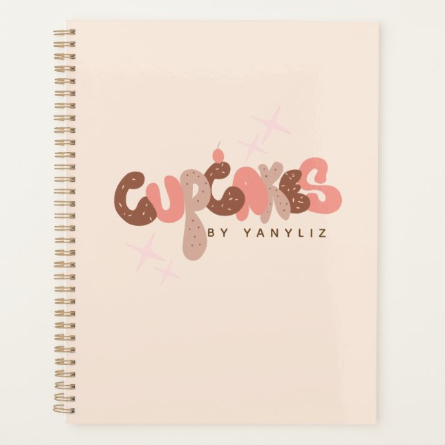 Agenda Padaria  Letra à Mão Cupcake  Negócios    (Frente)