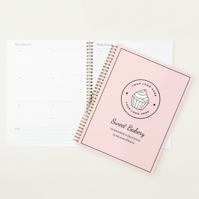 Agenda Padaria Moderna Logotipo Personalizado Rosa (Exibição)