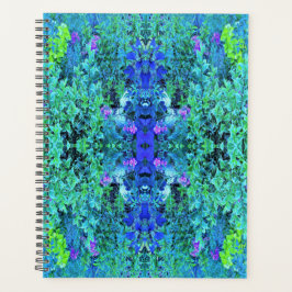 Agenda Padrão Abstrato de Folhagem em Chartreuse e Azul