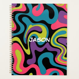 Agenda Padrão Abstrato de Neon Personalizado — Design Ret