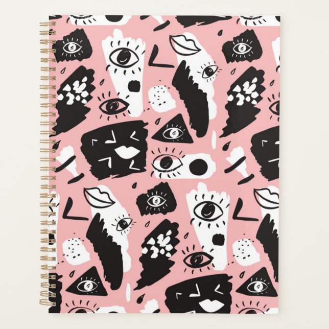 Agenda Padrão abstrato Moderno de Olhos e Lábios (Frente)