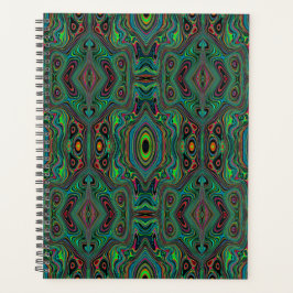 Agenda Padrão Abstrato Trippy Retro Preto e Verde Lima