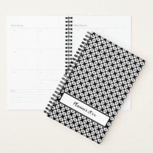 Agenda Padrão Arabesco Simétrico Preto e Branco Ousado