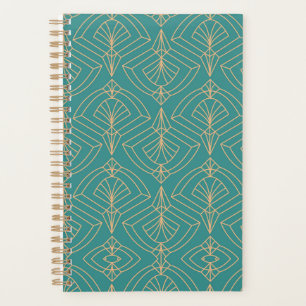 Agenda padrão Art Deco com formas geométricas douradas