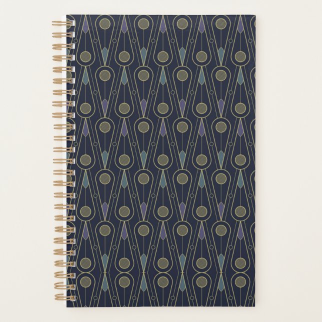 Agenda padrão Art Deco com formas geométricas em ouro (Frente)