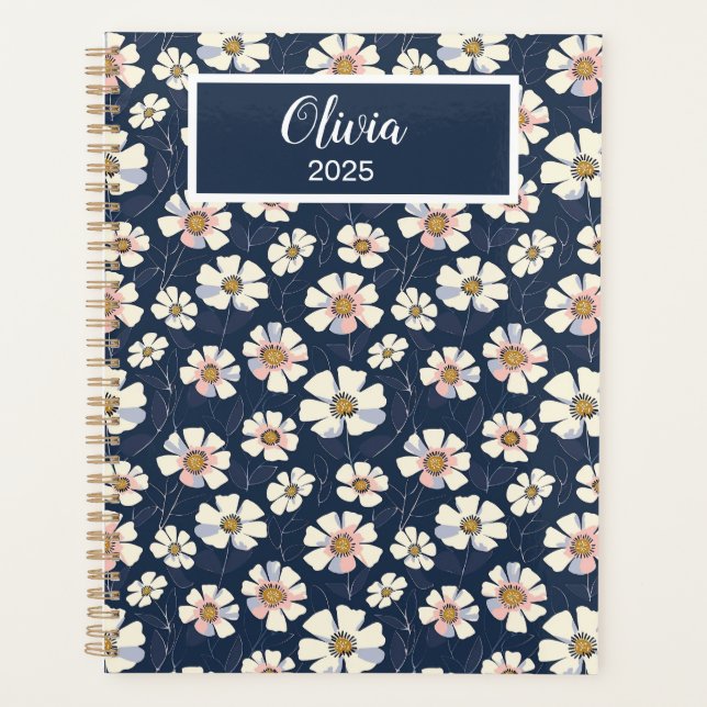 Agenda Padrão Azul e Floral (Frente)