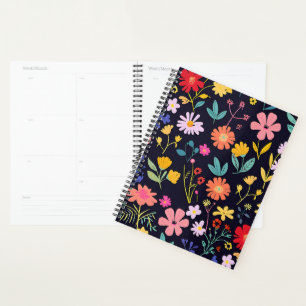 Agenda Padrão Boêmio Floral Colorido Ditsy Escuro