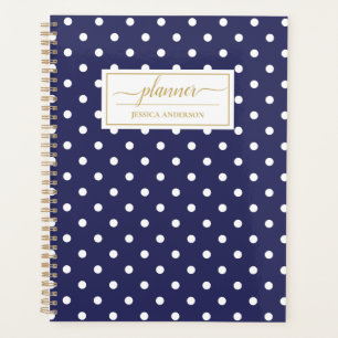 Agenda Padrão Bolinhas Branco Azul do Marinho Chic