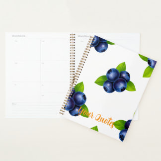 Agenda Padrão Botânico de Mirtilo em Aquarela Azul