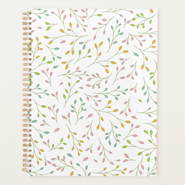 Agenda Padrão Botânico Delicado Multicolorido Pastel de V (Frente)