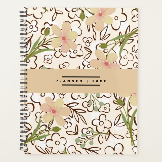 Agenda Padrão Botânico Floral Verde Rosa Semanalmente Men (Frente)