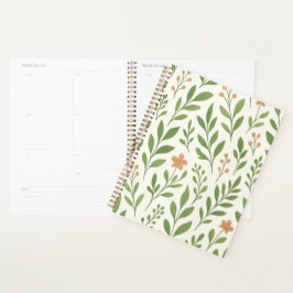 Agenda Padrão Botânico Minimalista com Folhas Verdes