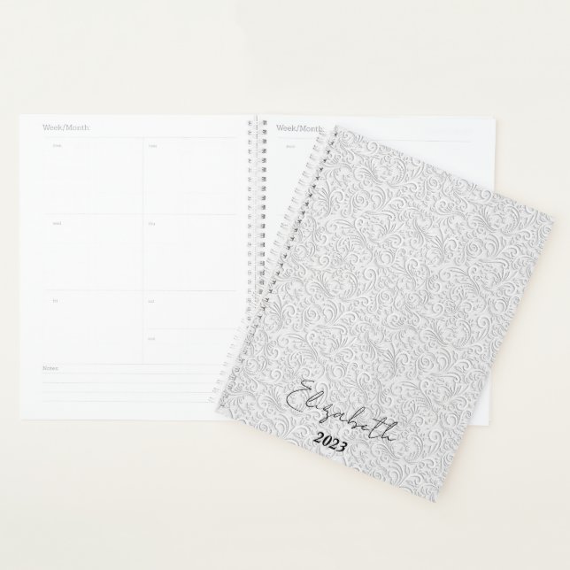 Agenda Padrão branco elegante personalizado, ano personal (Exibição)