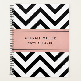 Agenda Padrão Chic Modern Pink, Black and White Chevron