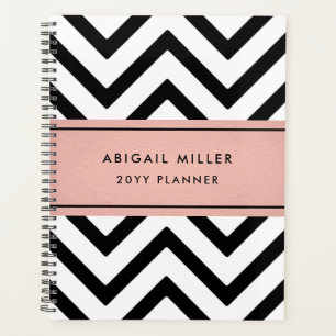 Agenda Padrão Chic Modern Pink, Black and White Chevron