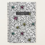 Agenda Padrão Colorido de Black   White Daisies<br><div class="desc">Padrão com ilustrações de margaridas pretas e brancas com centros coloridos em amarelo,  rosa e azul.</div>