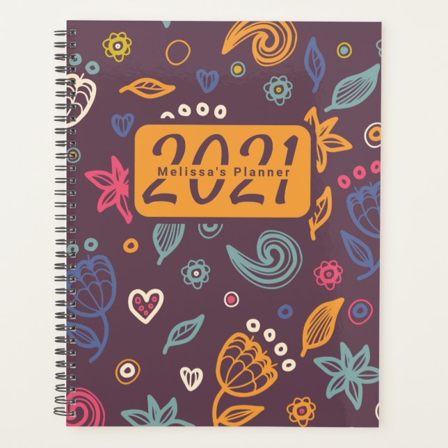 Agenda Padrão de Abstrato Botânica Cute Personalizado Ano (Frente)