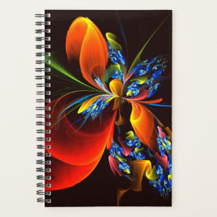 Agenda Padrão de Abstrato de Arte Floral Azul Laranja Mod