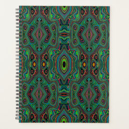 Agenda Padrão de Abstrato do Trippy Retro Black e do Verd