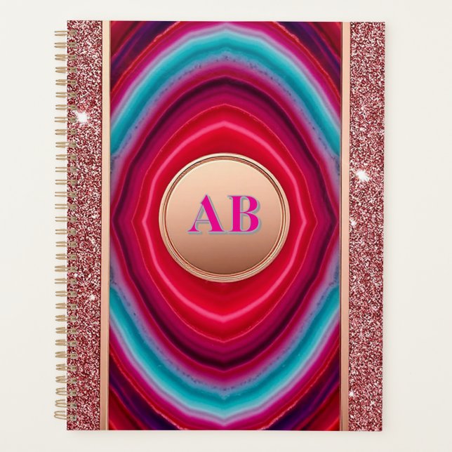 Agenda Padrão de Ágata Abstrata Vibrante com Brilho (Frente)
