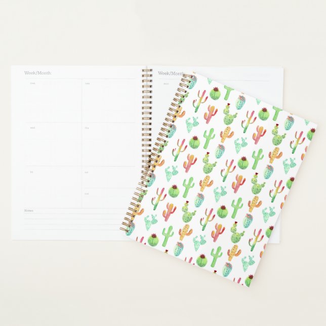 Agenda Padrão de Aquarela do Cactus Pastel (Exibição)