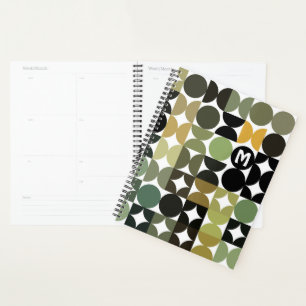 Agenda Padrão de Arte Retroativa Preto Verde Personalizad