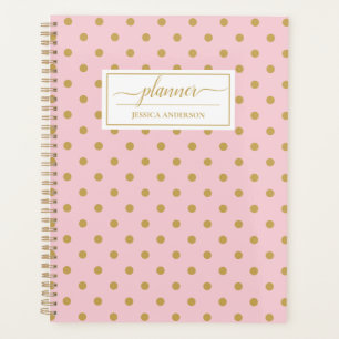 Agenda Padrão de Bolinhas Douradas, cor-de-rosa, chic