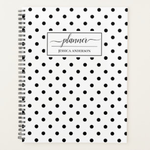 Agenda Padrão de Bolinhas Pretas Chic White