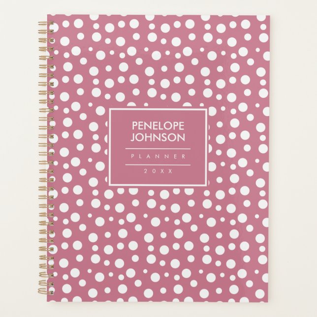 Agenda Padrão de Bolinhas Rosa Bege Feminino Branco (Frente)