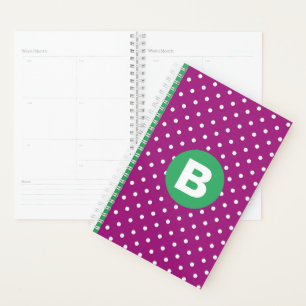 Agenda Padrão de Bolinhas Roxas Monograma Verde