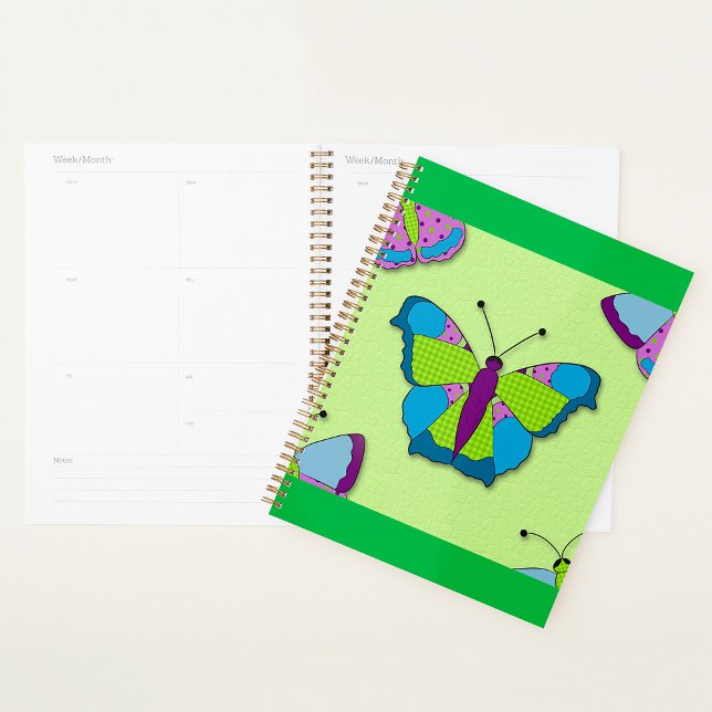 Agenda Padrão de Borboleta em Patchwork no Verde (Criador carregado)