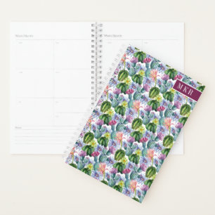 Agenda Padrão de Cactus com Aquarela Pintada À Mão