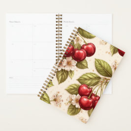 Agenda Padrão de Cerejeira Vintage com Cerejas Vermelhas