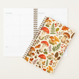 Agenda Padrão de Cogumelo Outonal em Aquarela