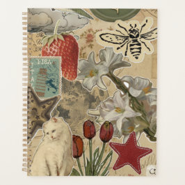 Agenda Padrão de Colagem Floral de Gato – Design Artístic