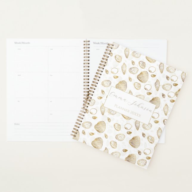 Agenda Padrão de conchas brancas Douradas de na moda (Exibição)