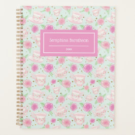 Agenda Padrão de Copas de Chá Floral Bonito, Girly Floral