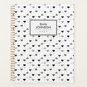 Agenda Padrão de Coração Branco Preto Cinza 